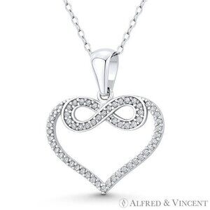 Open-Design Heart & Infinity Charm Pendant in .925 Sterling Silver w/ Rhodium